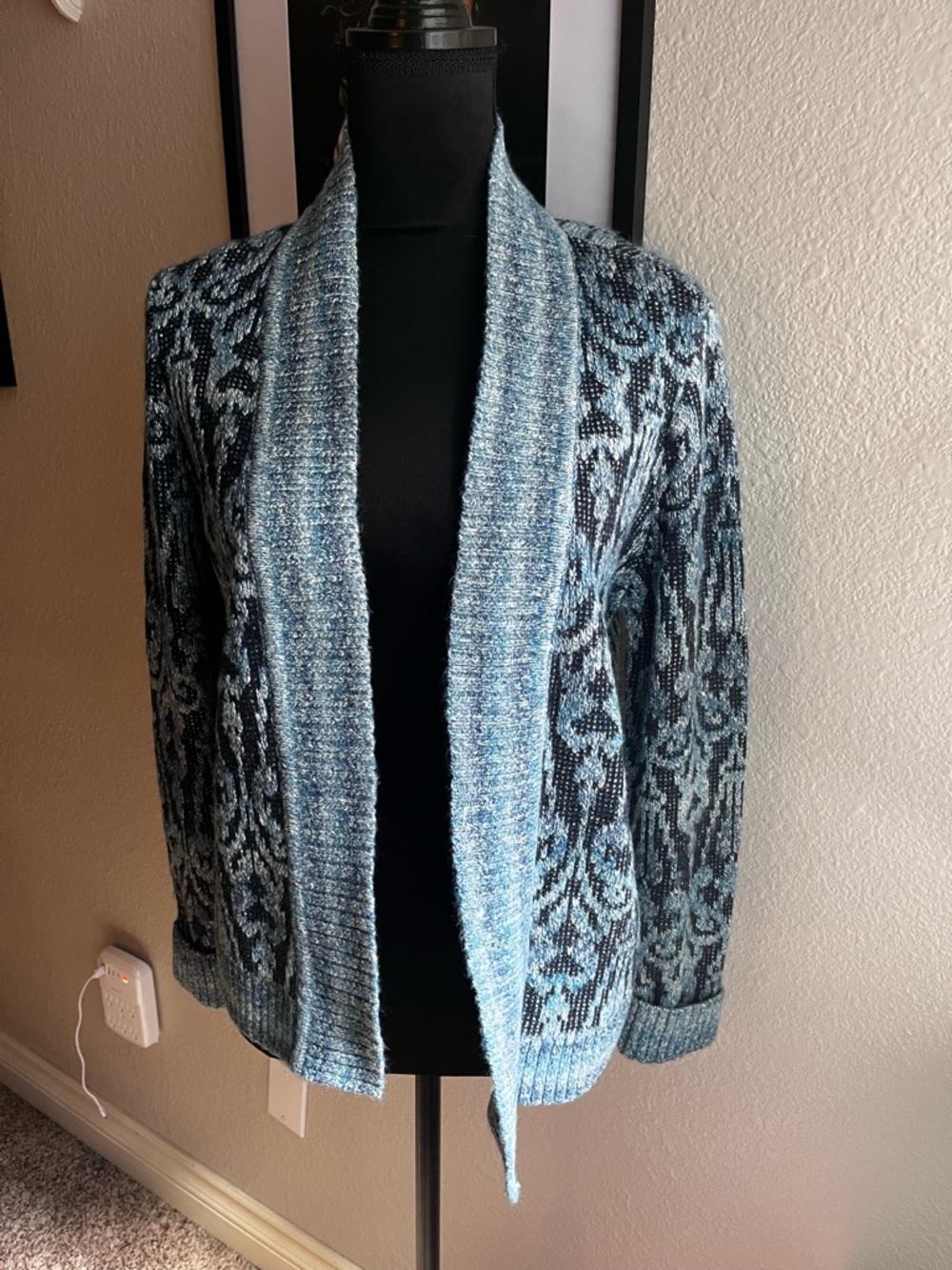 Christopher & Banks Blue and Black Patterned Open-Front Cardigan